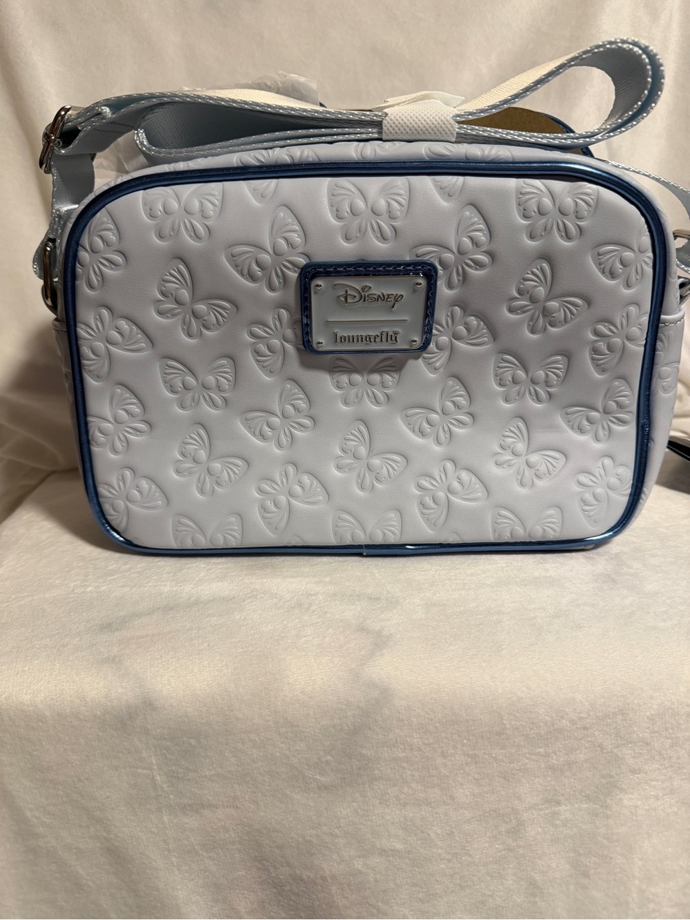Loungefly Blue and White Butterfly Bow Crossbody Bag - Picture 2 of 4